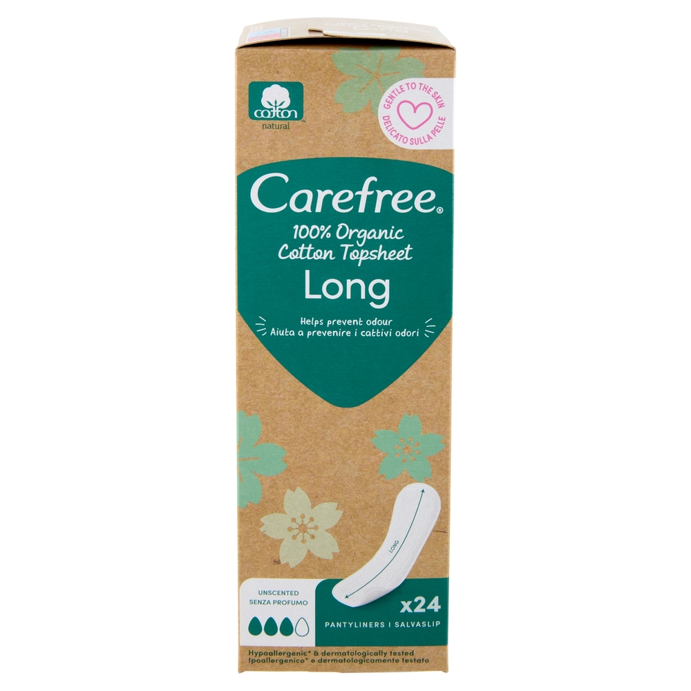 Carefree 100% Organic Cotton Topsheet Long Salvaslip 24 pz
